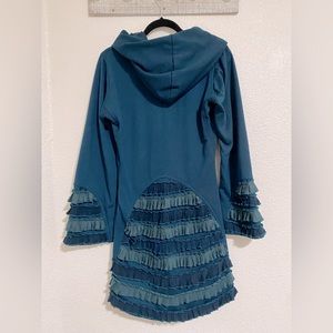 Boho  layer Hooded Women Coat Teal